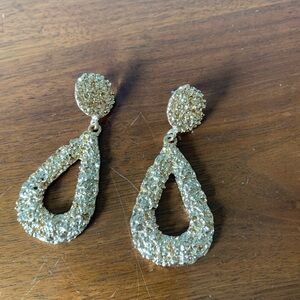 Anthro Gold Teardrop Crystal Drop Earrings - Women Jewelry